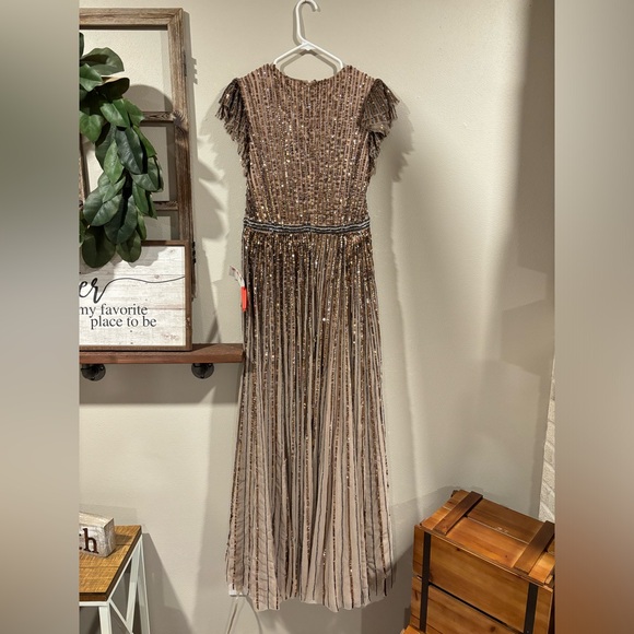 Mac Duggal 5502 Copper Sequined Wrap Over Flutter Cap Sleeve Gown Sz 12 $698 - Picture 9 of 12